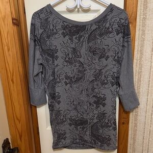Ed Hardy Charcoal Dragon Graphic Long Sleeve Top